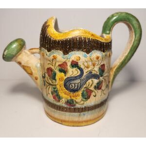 Small Vintage Hand Painted Folk Ceramic Art‎ Watering Can